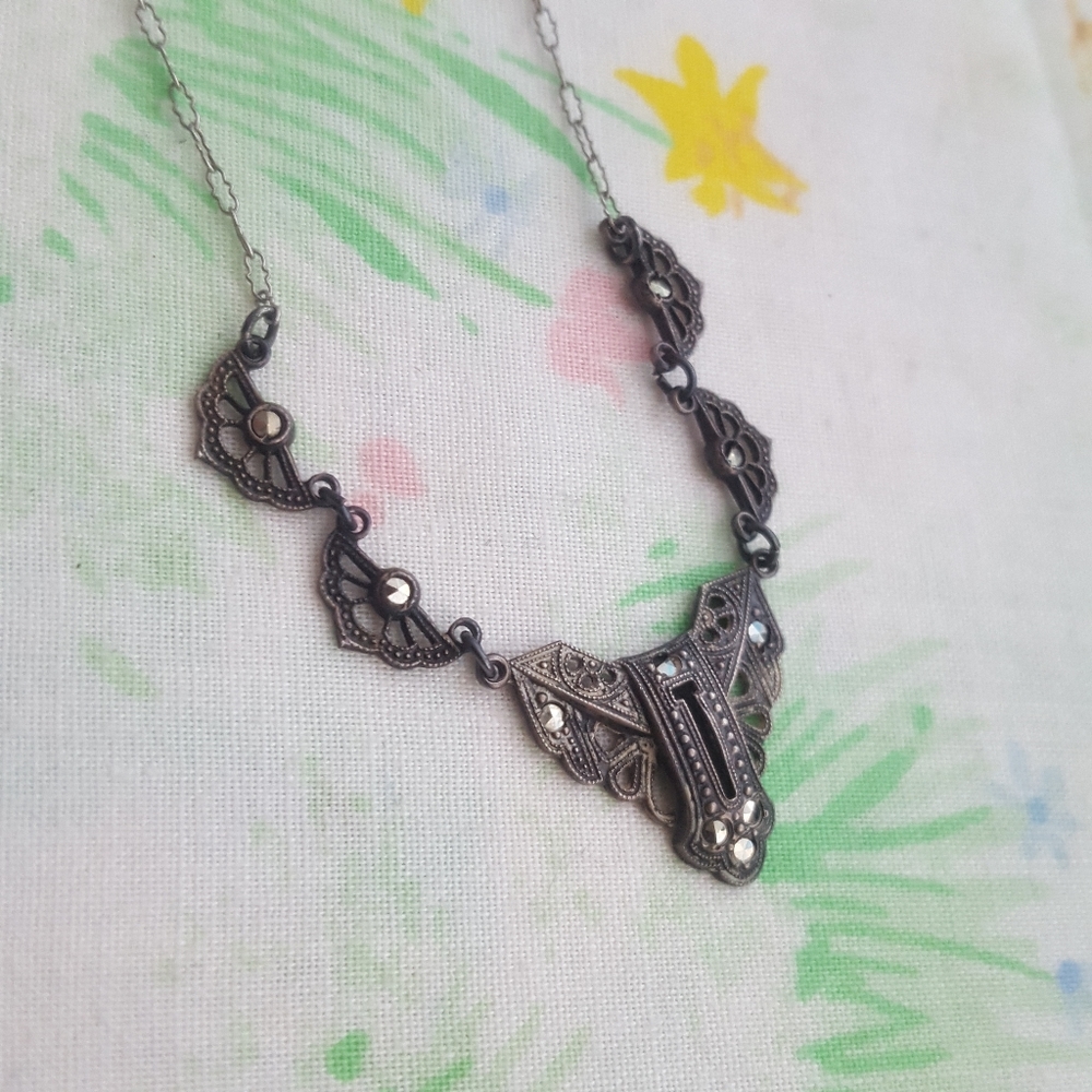 Antique Germany Sterling Silver Marcasite Necklace - Picture 11 of 16